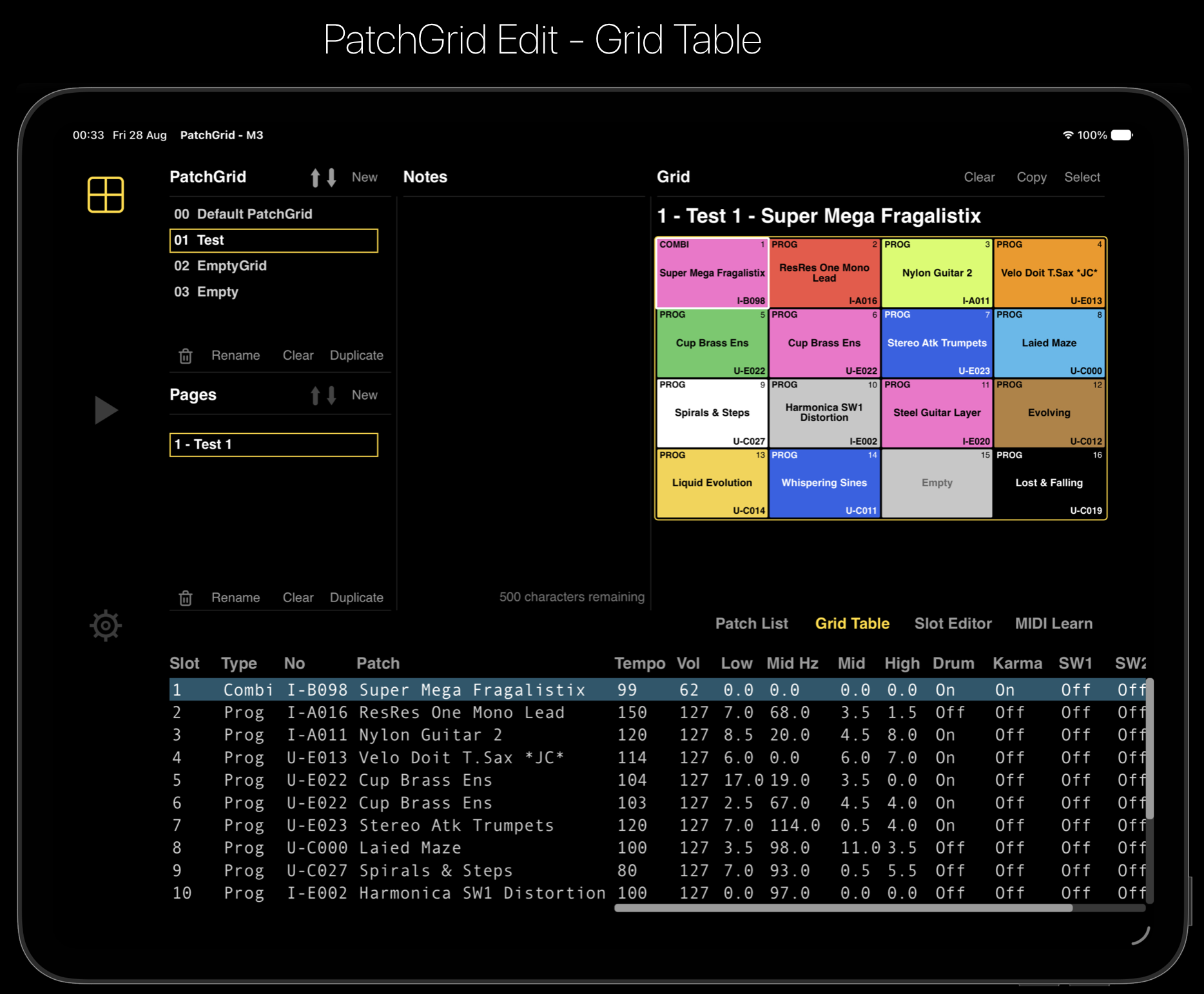 Annotated PatchGrid Grid Table view
